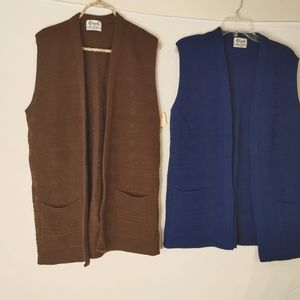 Lot of 2 Milrank Sweater Vests Size 38 Medium Blue & Brown Vintage New Old Stoc